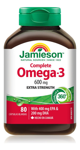 Omega 3 Completo Jamieson 600mg 80 Cápsulas Blandas