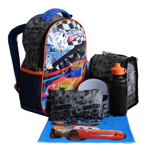 Kit Mochila Carros Lancheira Estojo Escolar Infantil Masculina Costas