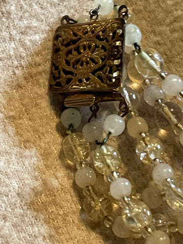 Collar De Perlas De Cristal. Tres Vueltas. Vintage Clásico. Blanco (Usado)