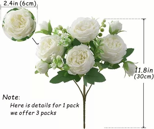Hi, 3 Ramos De Flores De Seda De Peonía Artificiales