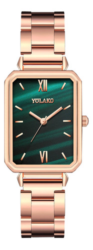 Reloj Rectangular Con Correa De Acero Para Mujer, Color Verd