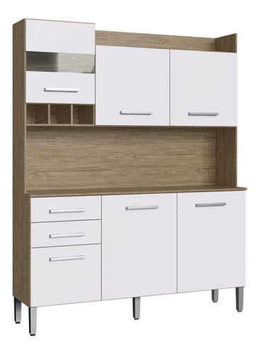 Cozinha Compacta 6 Portas 2 Gavetas Ac6200 Wood/branco Cor Branco