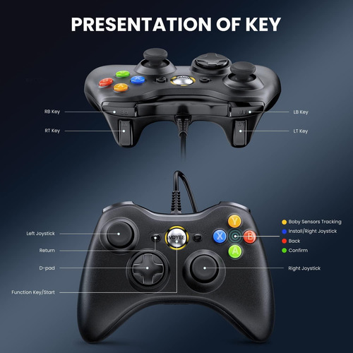 Controlador Voyee 360 Pc Por Cable Negro Con Joystick