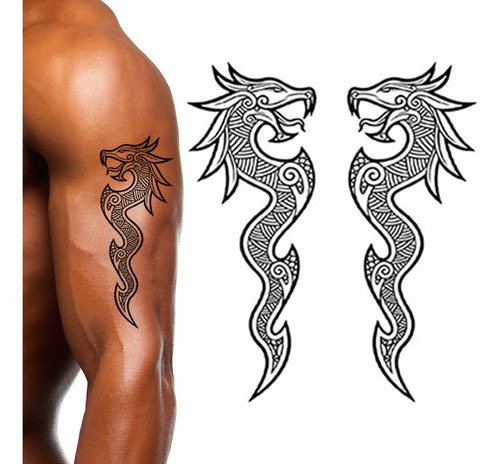 Tatodays 2x Tatuagem Temporária Viking Dragão Braço Costas A
