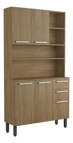 Cozinha Compacta 5 Portas 2 Gavetas Samba Bertolini Cor Carvalho