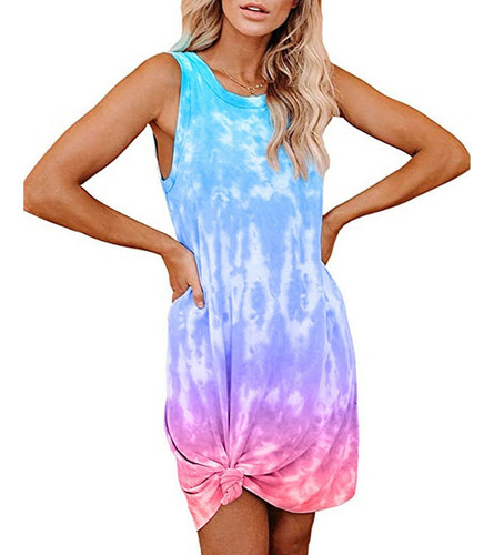 Casual Tie-dye Vestidos De Señora Sin Mangas Suelto Camiseta