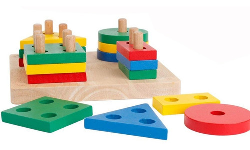 Juego Didáctico Torre Geometrica Encastre Madera Colores Color Multicolor
