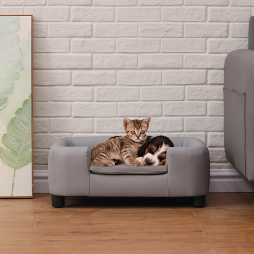 Sofá Moderno Elevado Para Mascotas Tela Sintética Cómodo Gris Talle