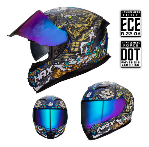 Hax Helmets. Casco Integral Dot + Ece 06. Force Night Legend Color Gris Claro Tamaño Del Casco M - Mediano