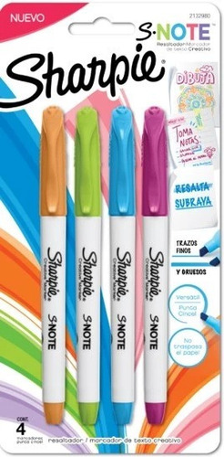 Marcador Sharpie S-note Al Agua X4 Unidades Fancy