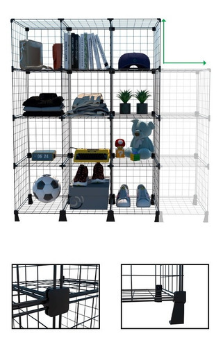 Estante Prateleira 16 Nichos 40cm Profundidade Guarda Roupas Cor Preto