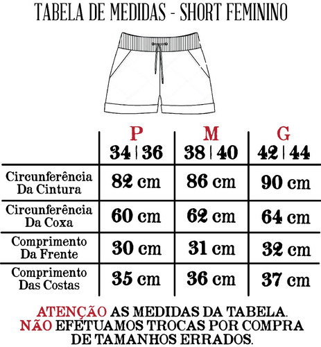 tamanho de short feminino