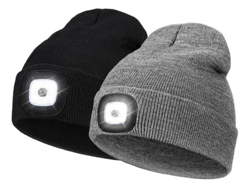 Paquete De 2 Gorros Led Luz, Gorros De Punto Linterna L...