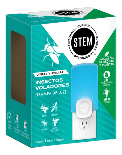 Trampa de Luz para Insectos Voladores Stem Libre de Químicos Atrapa Moscas Polillas y Zancudos Incluye 1 Aparato y 1 Repuesto