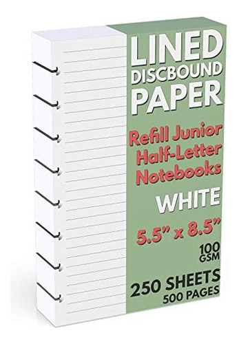 Discbound Half-letter Size Lined Paper Refill, 250 Shee...