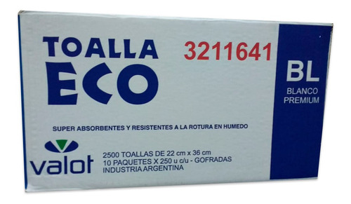 Imagen 3 de 7 de Toallas Intercaladas Eco Premium 22x36 Caja X 2500 Valot