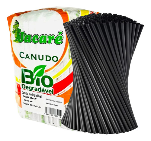 Canudo Embalado Grosso Preto Adega Drink 8mm X 21 Cm 1.500un