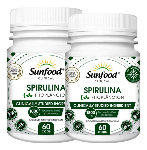 Suplemento Em Capsulas Sunfood Spirulina 1800mg 120 Caps Sabor Sem Sabor