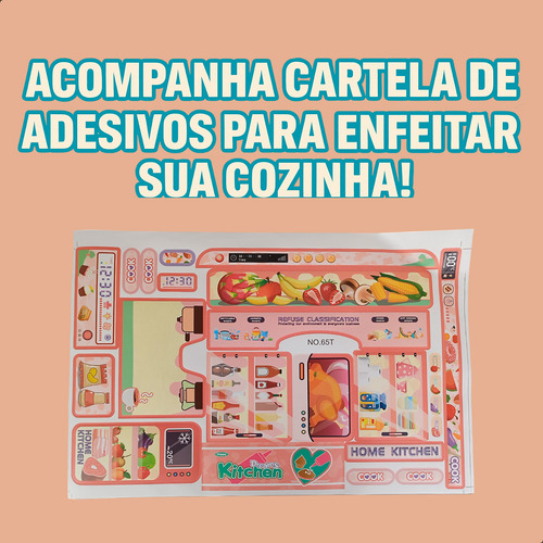 Cozinha De Brinquedo Petipetá Infantil Com Som E Luz Rosa 27 Peças Com Geladeira Pia Som Luz Kit Chef Miniatura Cesta Fast Food Panelinhas Batedeira Utensílios Piquenique Brincar Lavanderia Comidinha