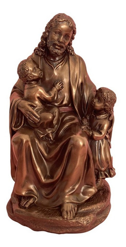 Hermosa Figura De Jesús Con 2 Niños Terminación En Bronce