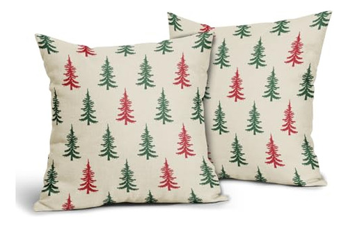 Funda De Almohada Navideña 18x18 Juego De 2 Verde Rojo Esti