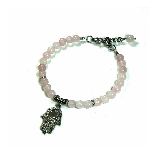 Pulsera De Cuarzo Rosa Y Mano De Fátima. Protección .