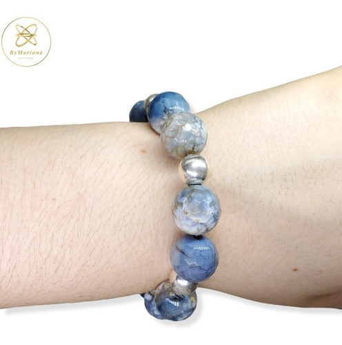 Imagen 5 de 7 de Pulsera Plata Piedras Grandes Gama Azulino