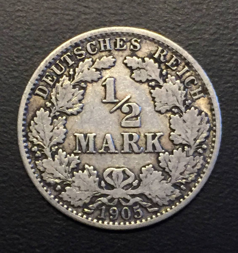 Ale286 Moneda Alemania Imperio 1/2 Mark 1905 J Vf Plata Ayff