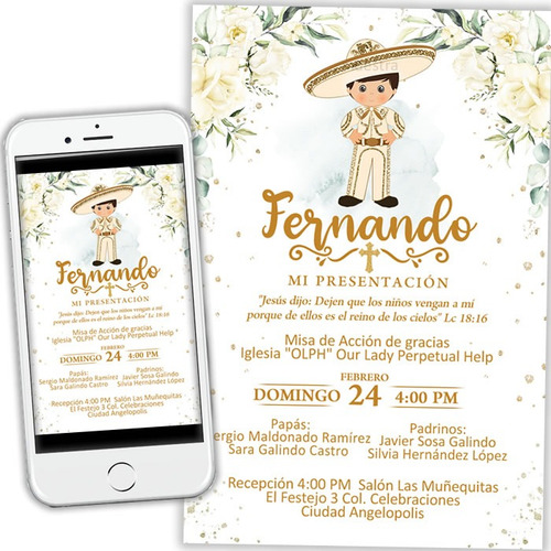 Invitaciones Digitales Charras Bautizo, Cumpleaños, Comunión