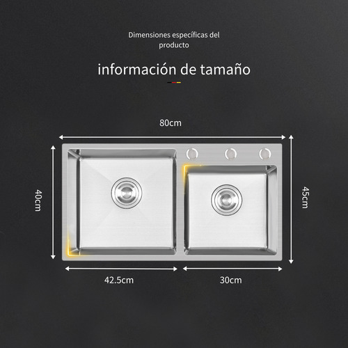 Tarja Fregadero De Cocina De Acero Inoxidable Doble 80*45cm