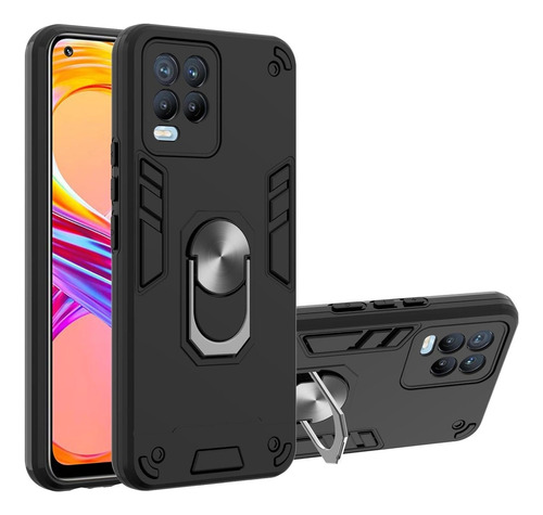 Funda Para Realme C21y Con Anillo Metálico Negro Antishock