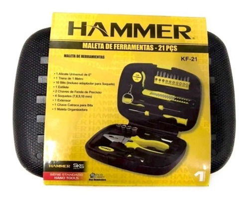 Imagem 6 de 6 de Kit Maleta Ferramentas Manuais Hammer 21 Pçs
