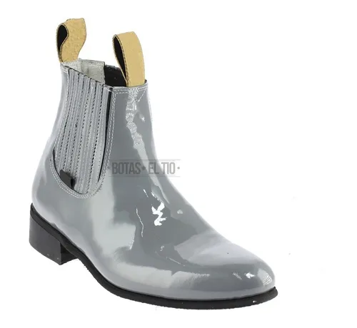 Botin Charol Charro Hombre Piel Charol Gris Mariachi