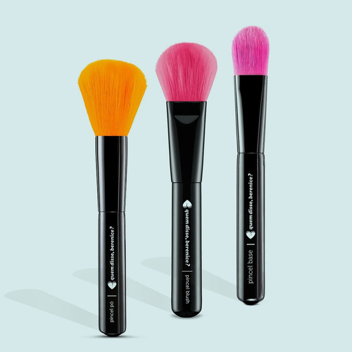 Kit Pincéis Qdb: Pincel Para Blush + Pincel Pó + Pincel Base Cor Preto