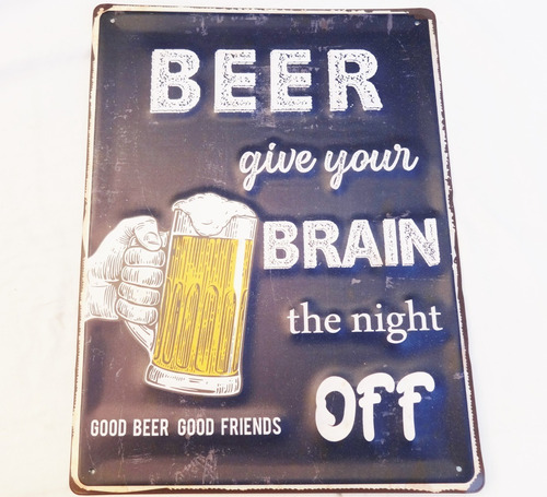 Cartel Estilo Retro Antiguo Beer Cerveza Chopp 40x30 Chapa 