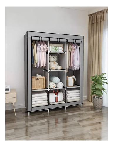 Closet Ropero Armable Practiksa Rack Guardaropa Color Gris Gris
