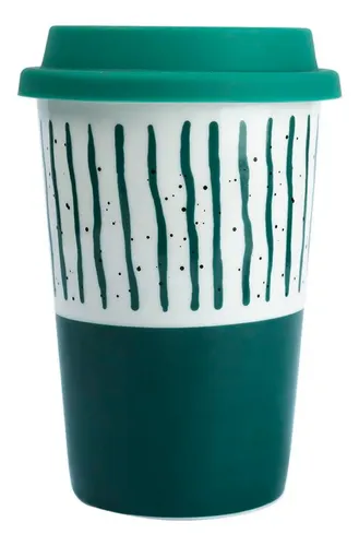 Vaso Taza Cerámica De 400ml Con Tapa De Silicona - Diseño 2