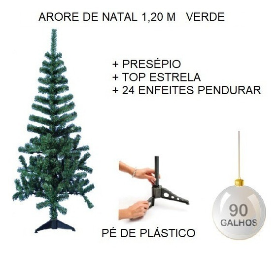Kit Arvore De Natal 120 Cm Cor Verde + Enfeites + Presépio