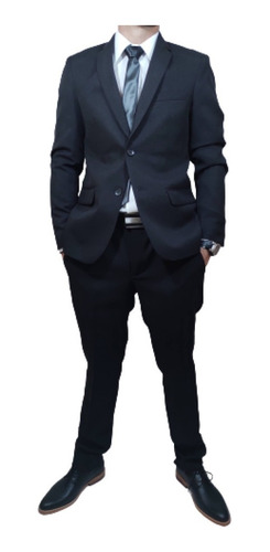 Imagen 6 de 9 de Traje Ambo Negro Hombre Entallado O Clasico