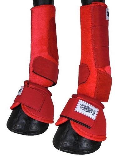 Imagem 1 de 6 de Kit Cloche E Caneleira Vermelha Para Cavalo