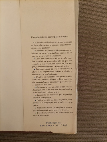 Livro Manual Do Engenheiro Tomo 1 Volume 2 Edição 1977 Globo Raridade Para Estudiosos (Usado)