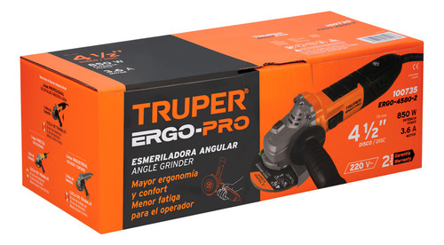 Esmeriladora Angular 800w Truper 4-1/2 Ergo Pro