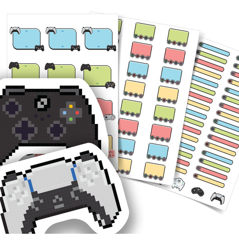 Imagem 1 de 2 de Etiquetas Escolares Video Games Colorido Kit Jumbo