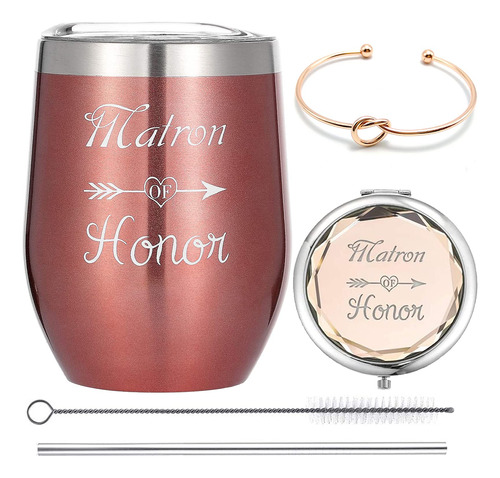 El Juego De Regalo De Matron Of Honor Incluye 1 Vaso De Vino