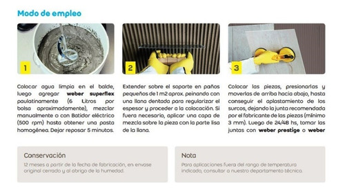 Imagen 5 de 8 de Pegamento Weber Superflex 30 Kg Interior-exterior Transitabl