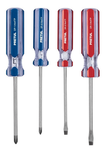 Juego De Desarmadores, 4 Piezas, Mango Pvc, Pretul