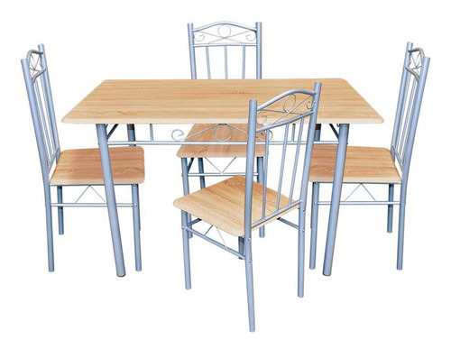 Comedor 4 Sillas Rectangular Elegante Color Madera Adir Bordó Liso