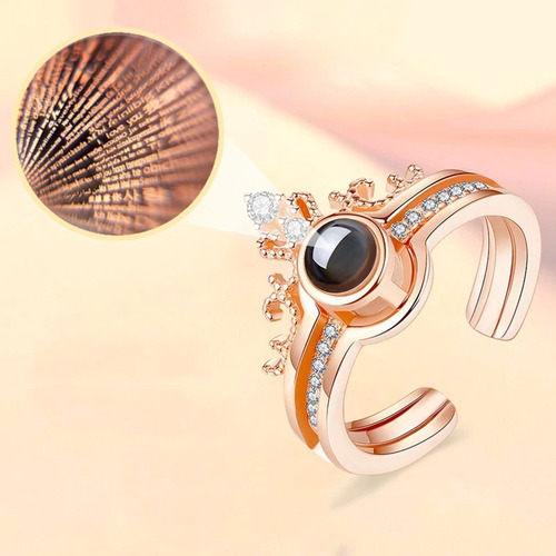 Imagen 5 de 6 de Anillo Proyecta Te Amo En 100 Idiomas Color Oro Y Plata