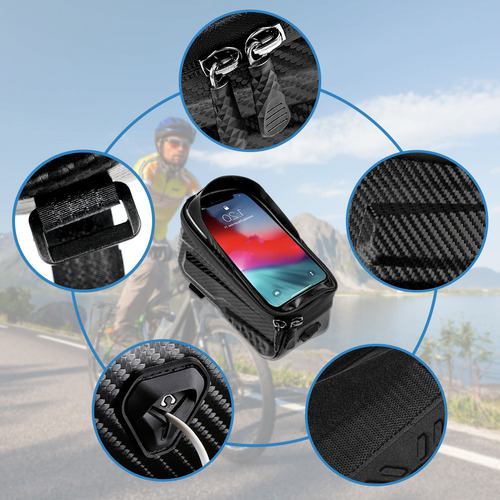Bolsa De Bicicleta Impermeable Para Celular Pantalla Táctil Color Negro