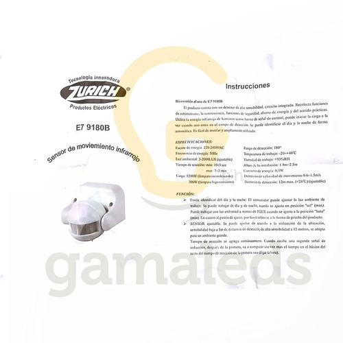 Imagen 3 de 7 de Detector De Movimiento Zurich E79180b Apto Led Sensor R